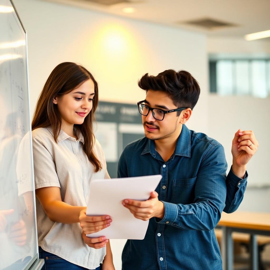 Tutor and student working through a problem on a whiteboard